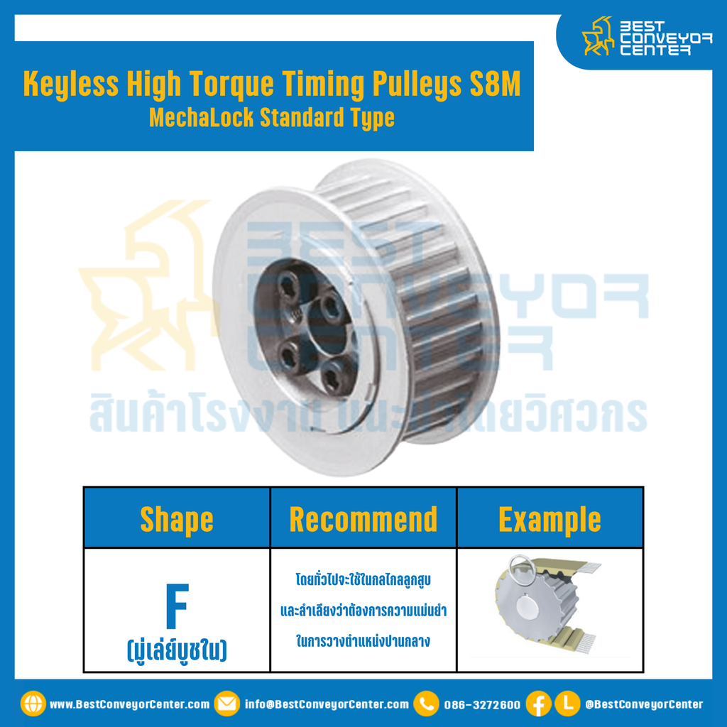 มู่เล่ย์ไทม์มิ่งแรงบิดสูงแบบไม่มีลิ่ม Pulleys Timing Keyless High Torque S8M หน้ากว้าง 25 mm. 48 ฟัน : KHTM-S8M-25-48TFAL