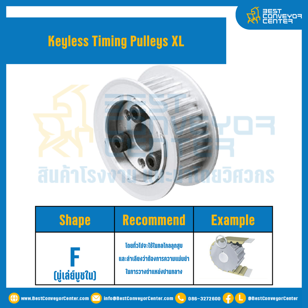 มู่เล่ย์ไทม์มิ่งแบบไม่มีลิ่ม Keyless Pulleys Timing XL หน้ากว้าง 12.7 mm. 34 ฟัน : KTP-XL-12.7-34TFAL