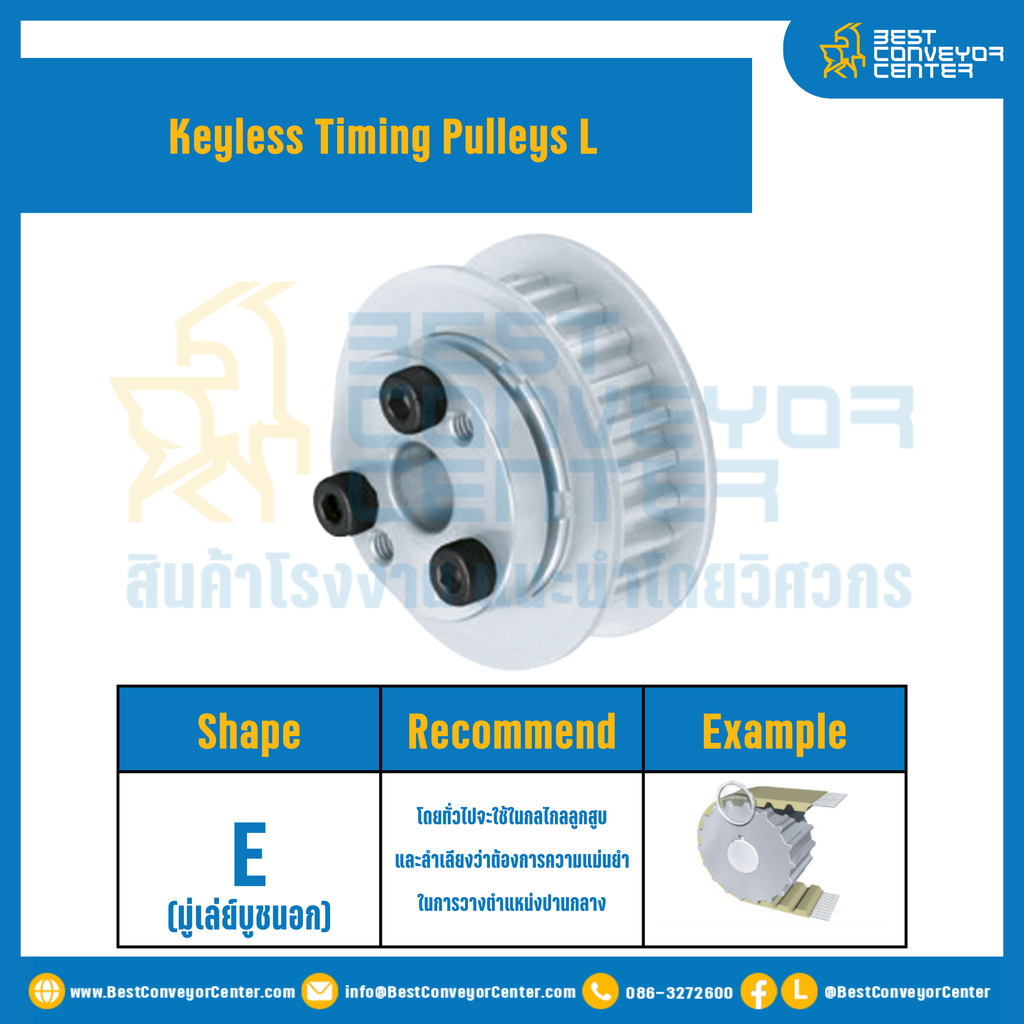 มู่เล่ย์ไทม์มิ่งแบบไม่มีลิ่ม Keyless Pulleys Timing L หน้ากว้าง 38.1 mm. 36 ฟัน : KTP-L-38.1-36TEAL