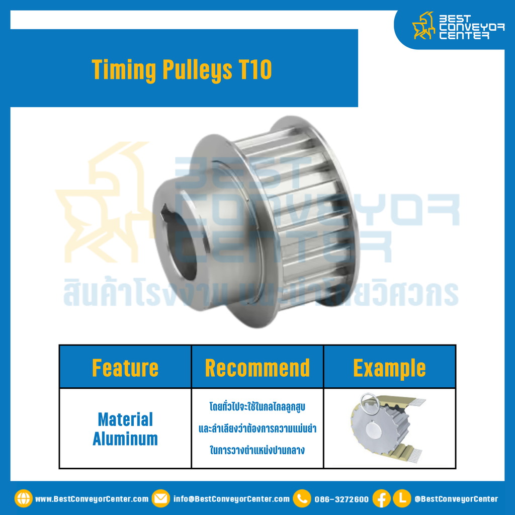 มู่เล่ย์ไทม์มิ่ง Pulley Timing T10 (มีดุม) หน้ากว้าง 15 mm. 18 ฟัน : Pulley Timing T10-15-18TBAL