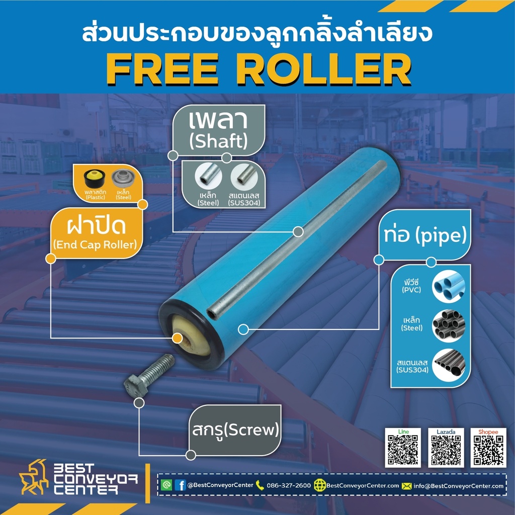 FRPVC50xL350-P12S ; Free Roller PVC Class Dia.50xL350 mm. Plastic End Cap