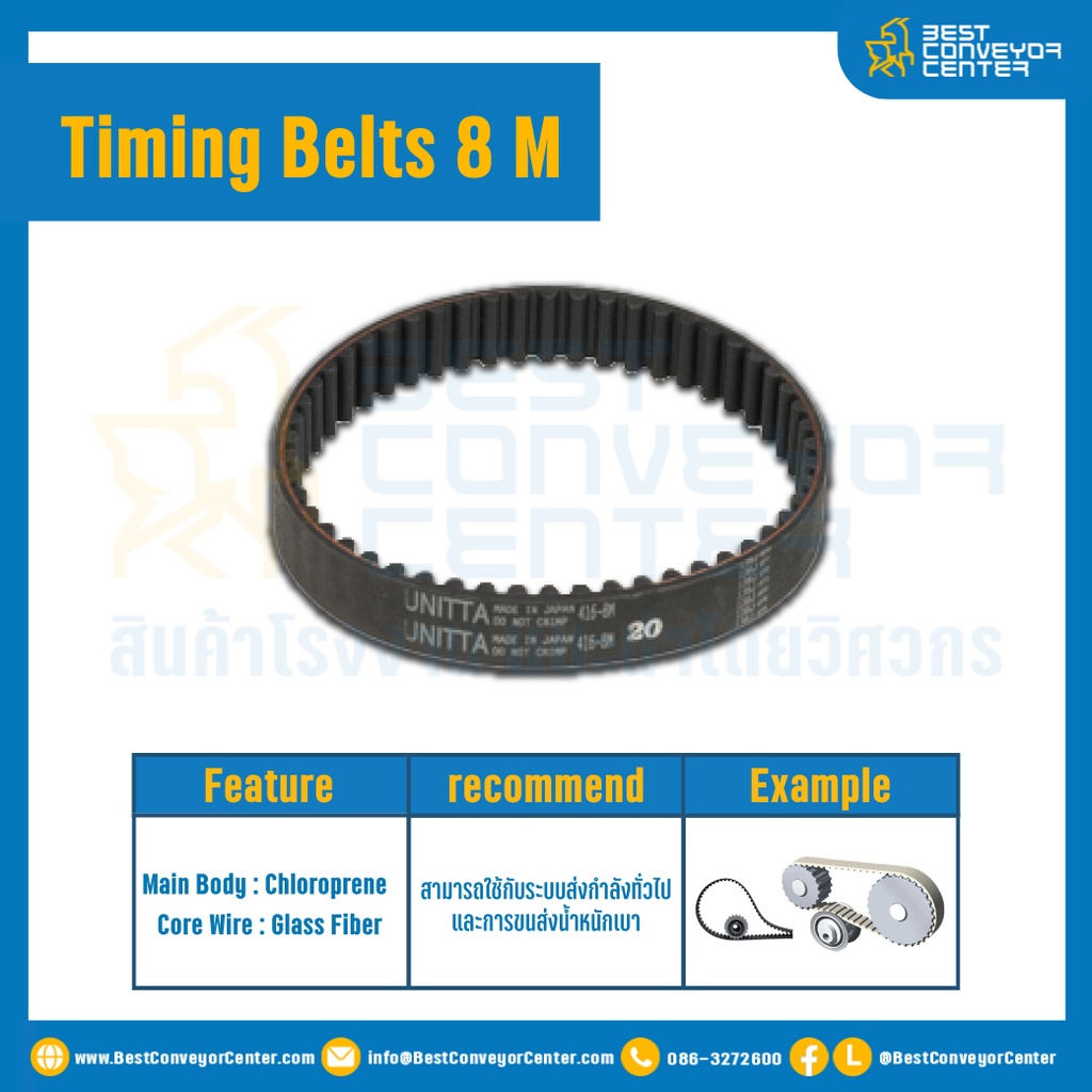 สายพานไทม์มิ่ง Timing Belt 8 M หน้ากว้าง 20 มิล 158 ฟัน ยาว 1264 มิล : Timing Belt 8 M-20-158-1264