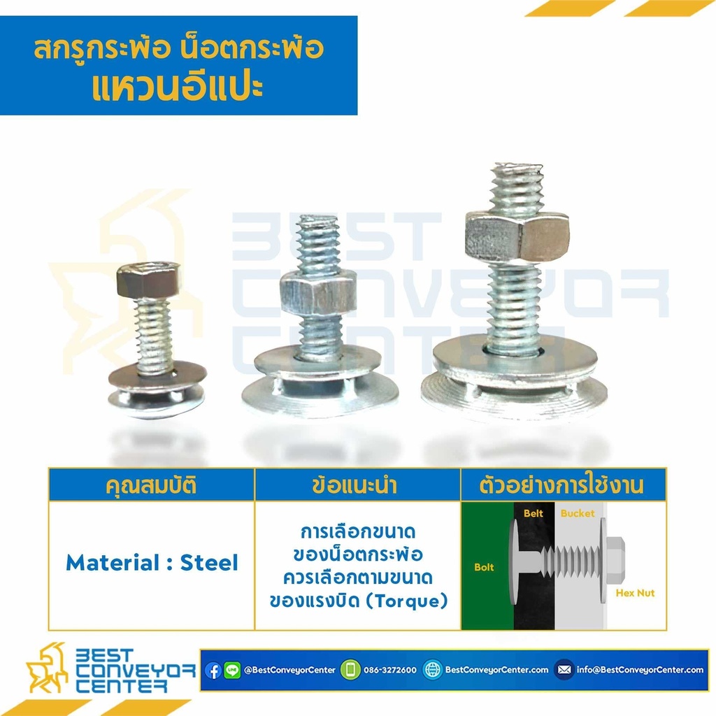 สกรูกระพ้อ แหวนอีแปะ M8 (5/16″) ยาว 40 mm.  (10pc/pack) : BBW-M8x40-S