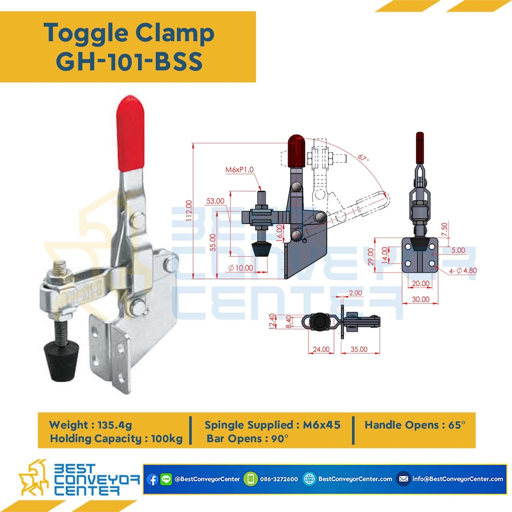 GH-101-BSS Toggle Clamp แบบกดแนวตั้ง