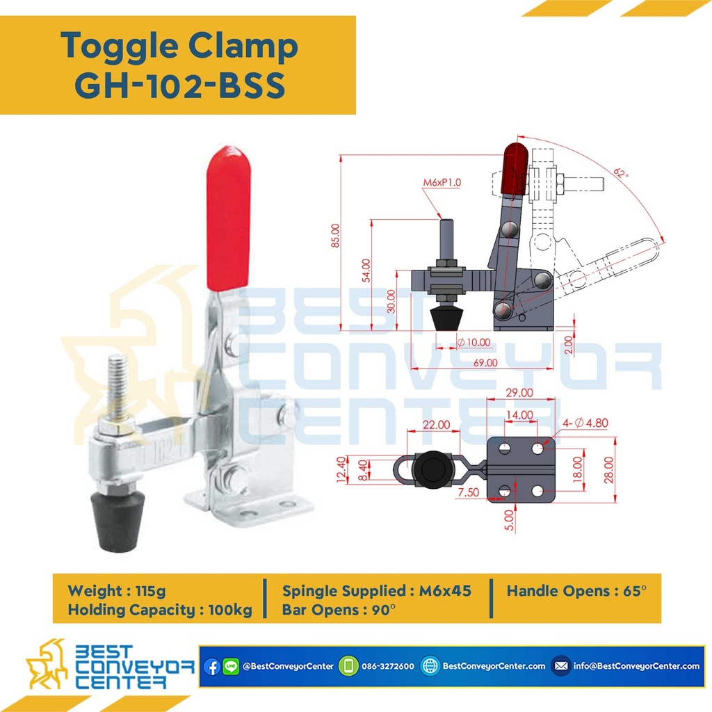 GH-102-BSS Toggle Clamp แบบกดแนวตั้ง