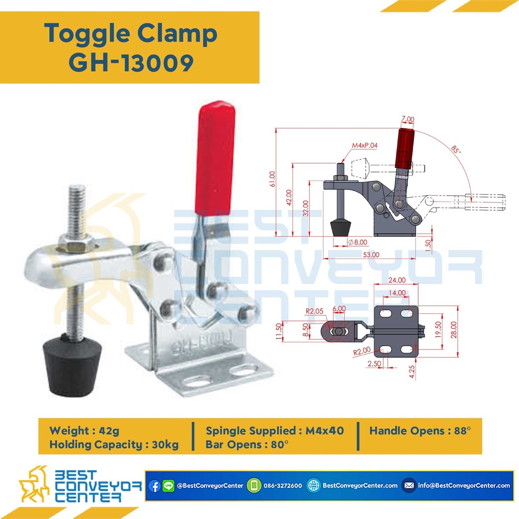 GH-13009 ; Toggle Clamp แบบกดแนวตั้ง GH-13009.Mild Steel Zinc Plated