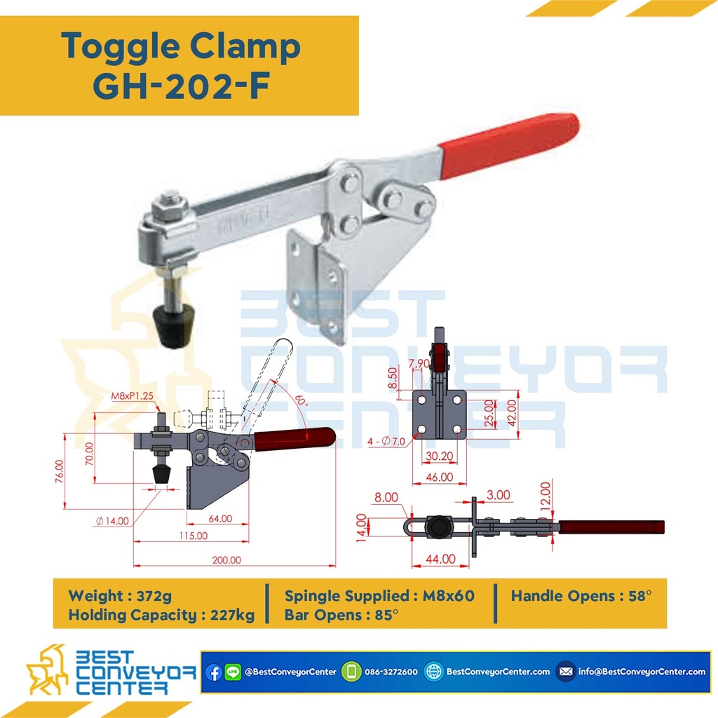GH-202-F Toggle Clamp แบบกดแนวนอน