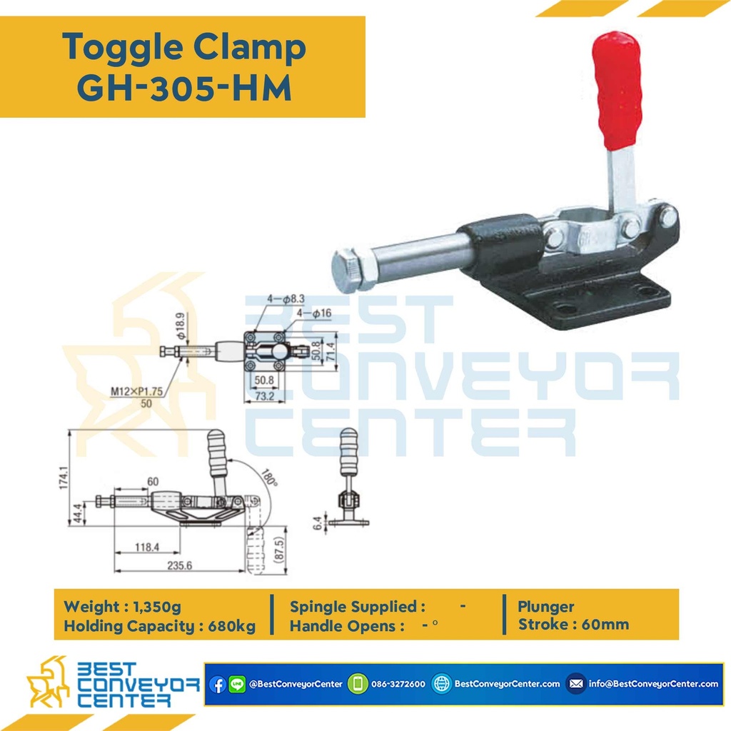 GH-305-HM ; Toggle Clamp แบบดัน GH-305-HM.Mild Steel Zinc Plated