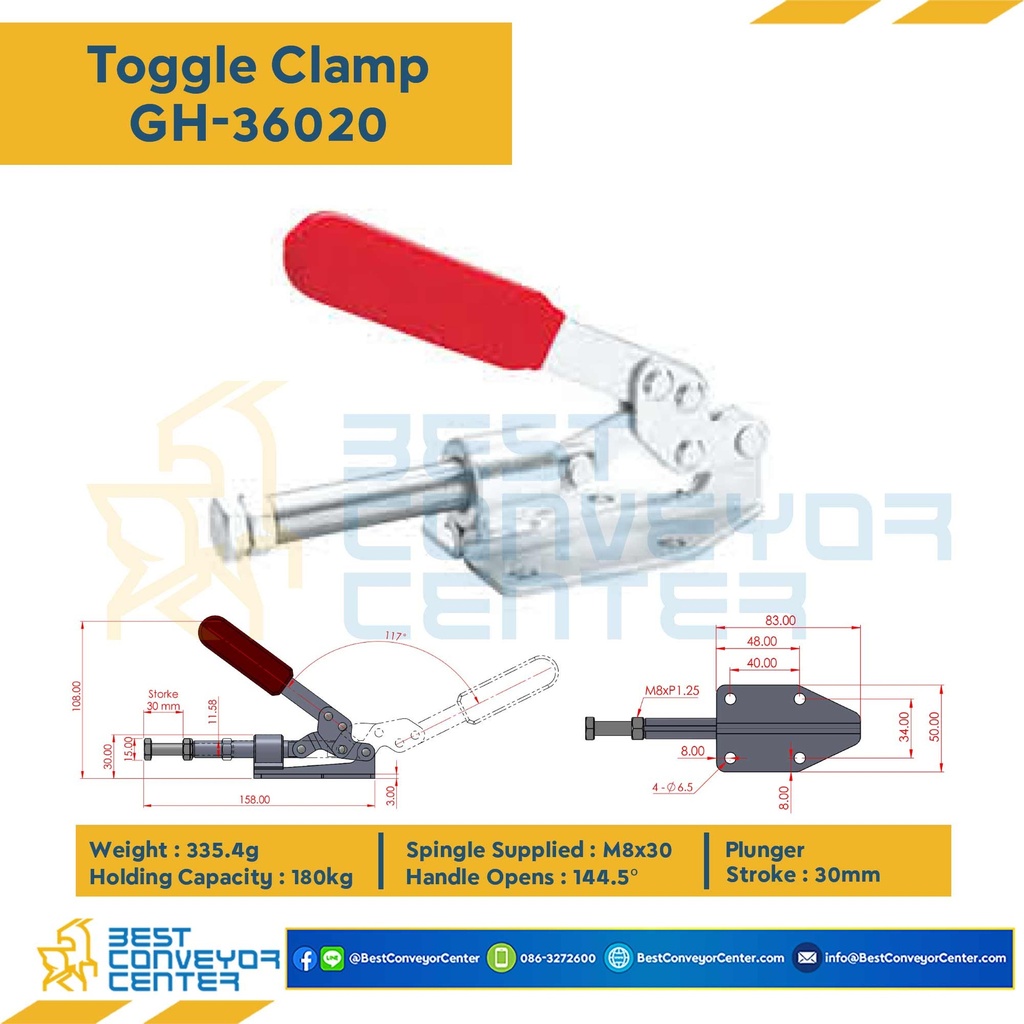 GH-36020 Toggle Clamp แบบดัน GH-36020.Mild Steel Zinc Plated