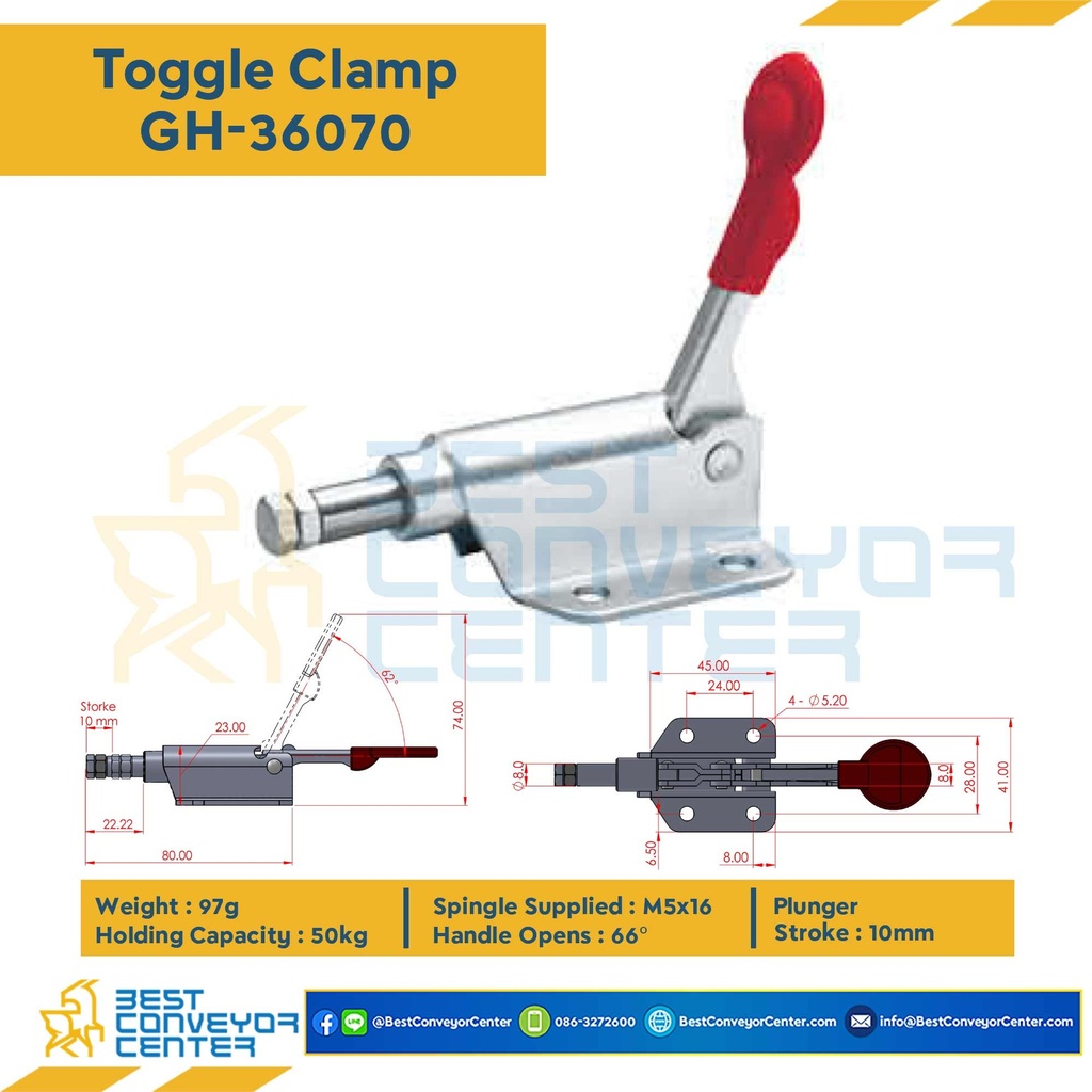 GH-36070 ; Toggle Clamp แบบดัน GH-36070.Mild Steel Zinc Plated