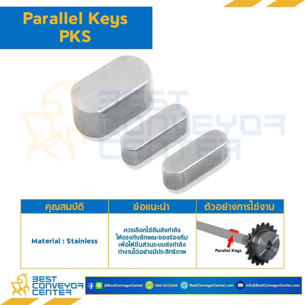 Parallel Key PKS 16×100-SS : Parallel Key แบบกลม ที่ปลายทั้งสองด้าน ขนาด 16×100 mm. สแตนเลส