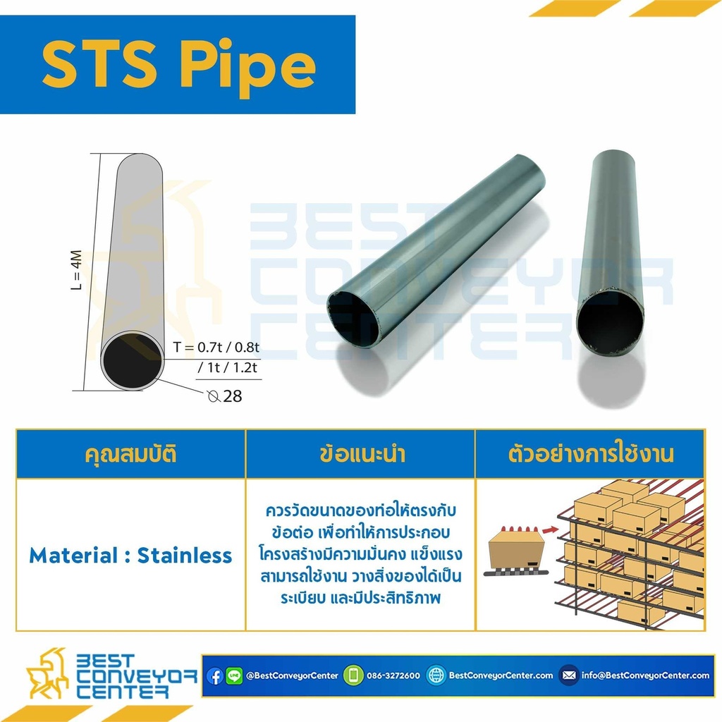 STSP-28-0.7 STS Pipe ODx28L4m หนา 0.7 mm.