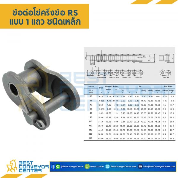 CL50R1P0.5-SS ข้อต่อครึ่งข้อ แถวเดี่ยว No.50 (SUS304)