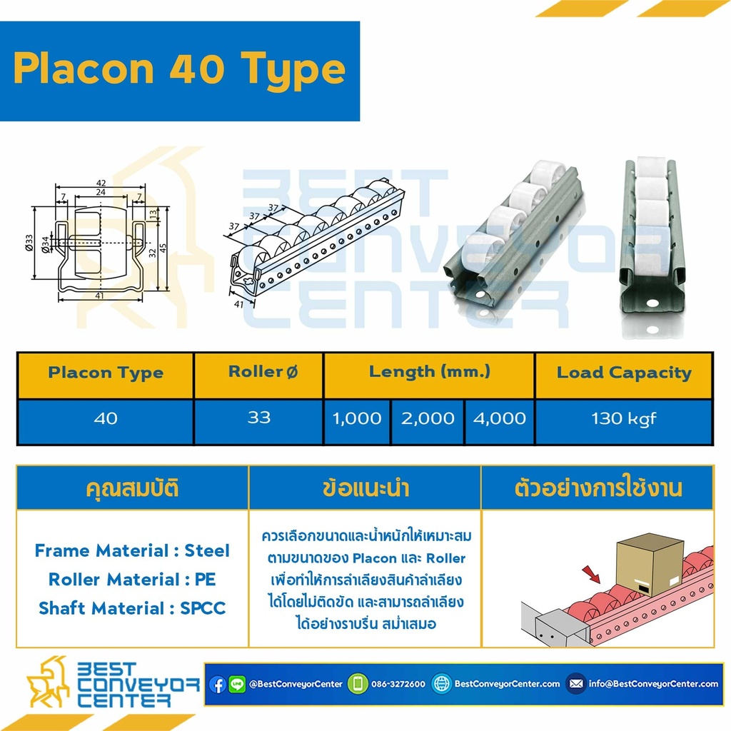 PRT40x4000 - Placon Roller Type 40-L4000 mm.