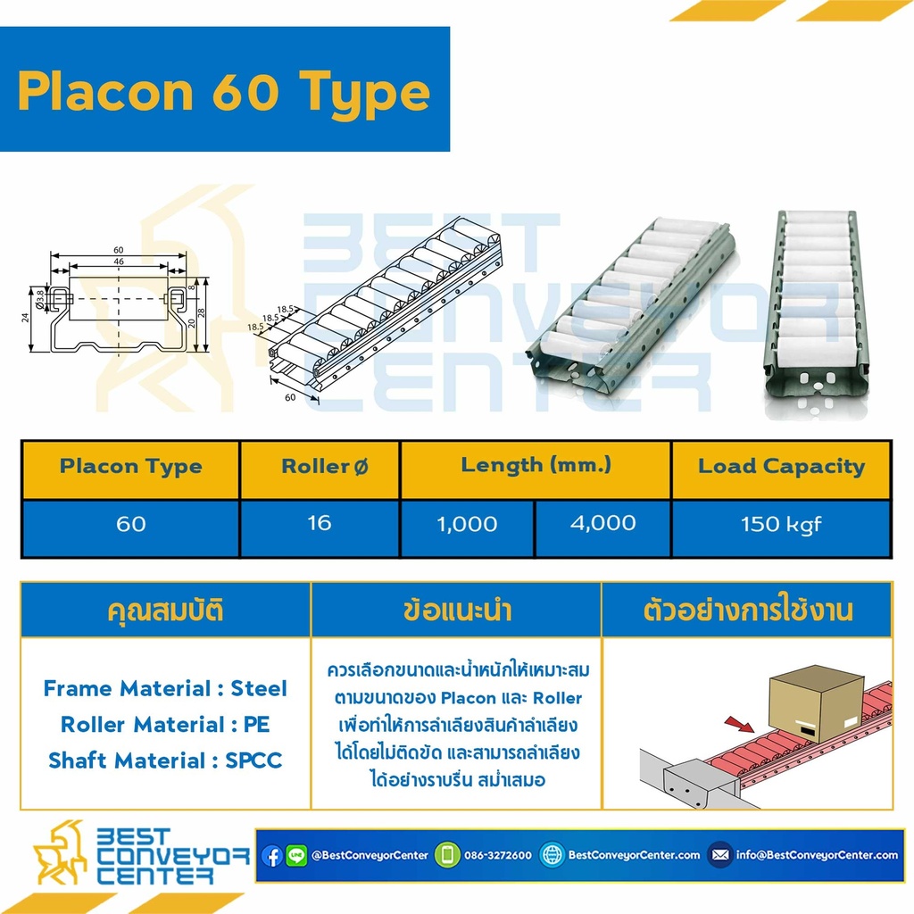 PRT60x1000 : Placon Roller Type 60-L1000 mm.