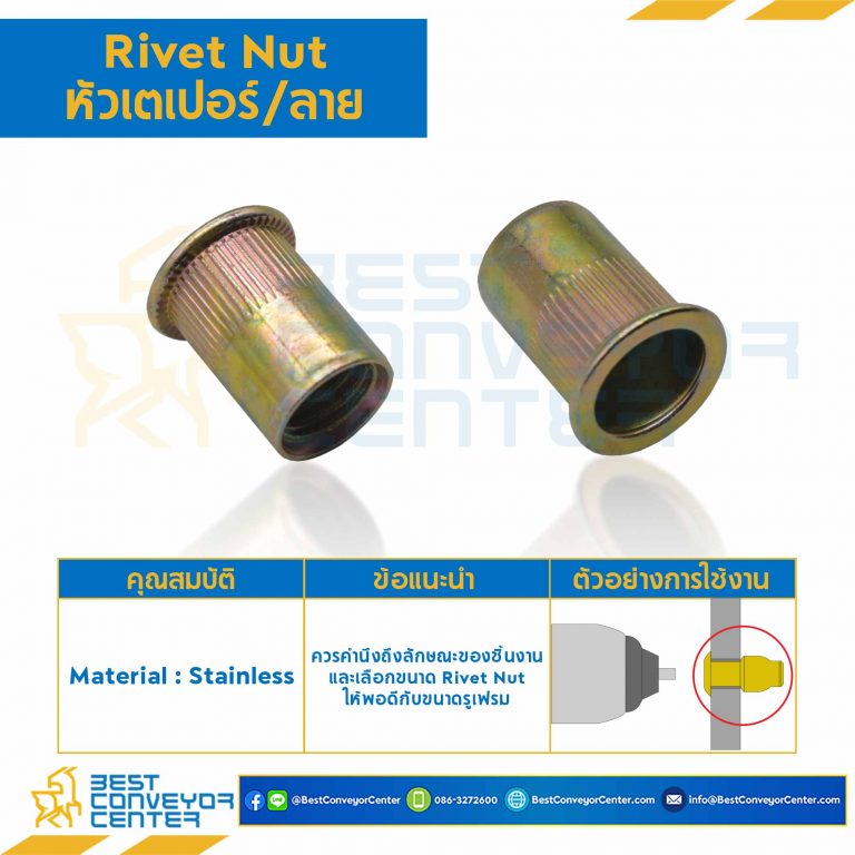 RVNT-M5-L12.07-S รีเวทนัทเหล็ก หัวเตเปอร์คอลาย ขนาด M5x0.8 ยาว 12.07 mm..