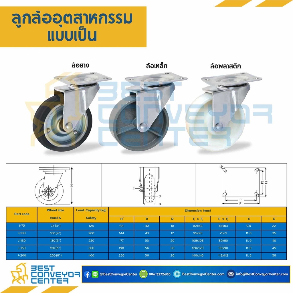RR-K-100 ล้อยางแบบแป้นตาย ขนาด 100 mm.