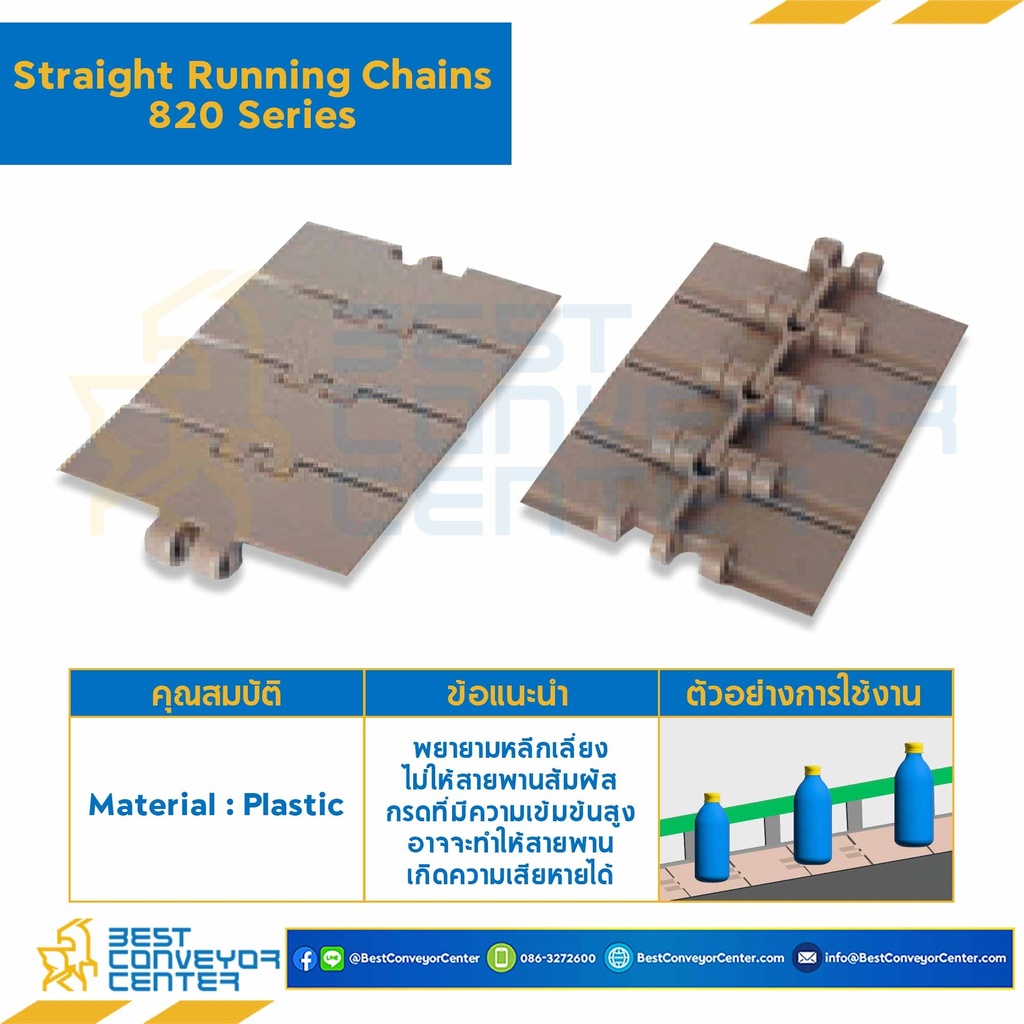 โซ่พลาสติกทางตรง Table Top Chain LF820 ; 6 นิ้ว. : LF820 600