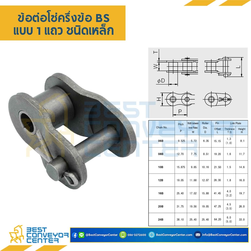 ข้อต่อครึ่งข้อ แถวเดี่ยว No.06B (Steel) : CL06BR1P0.5