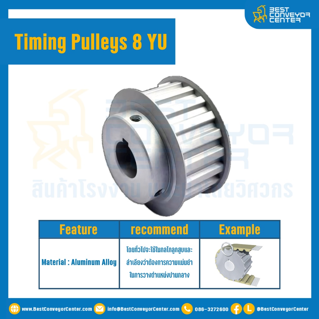 มู่เล่ย์ไทม์มิ่ง Pulley Timing 8YU (มีดุม) หน้ากว้าง 15 mm. 22 ฟัน : Pulley Timing 8YU-15-22TB