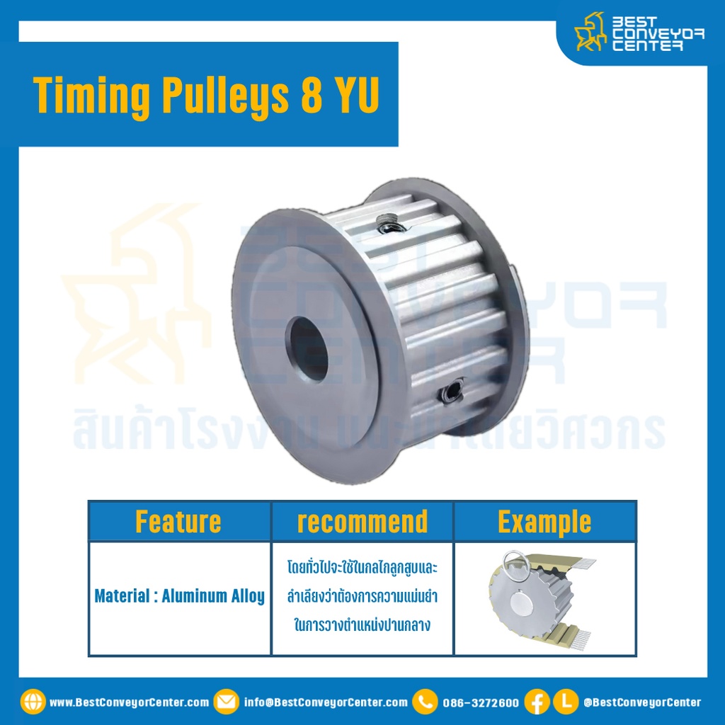 มู่เล่ย์ไทม์มิ่ง Pulley Timing 8YU หน้ากว้าง 15 mm. 20 ฟัน : Pulley Timing 8YU-15-20TA