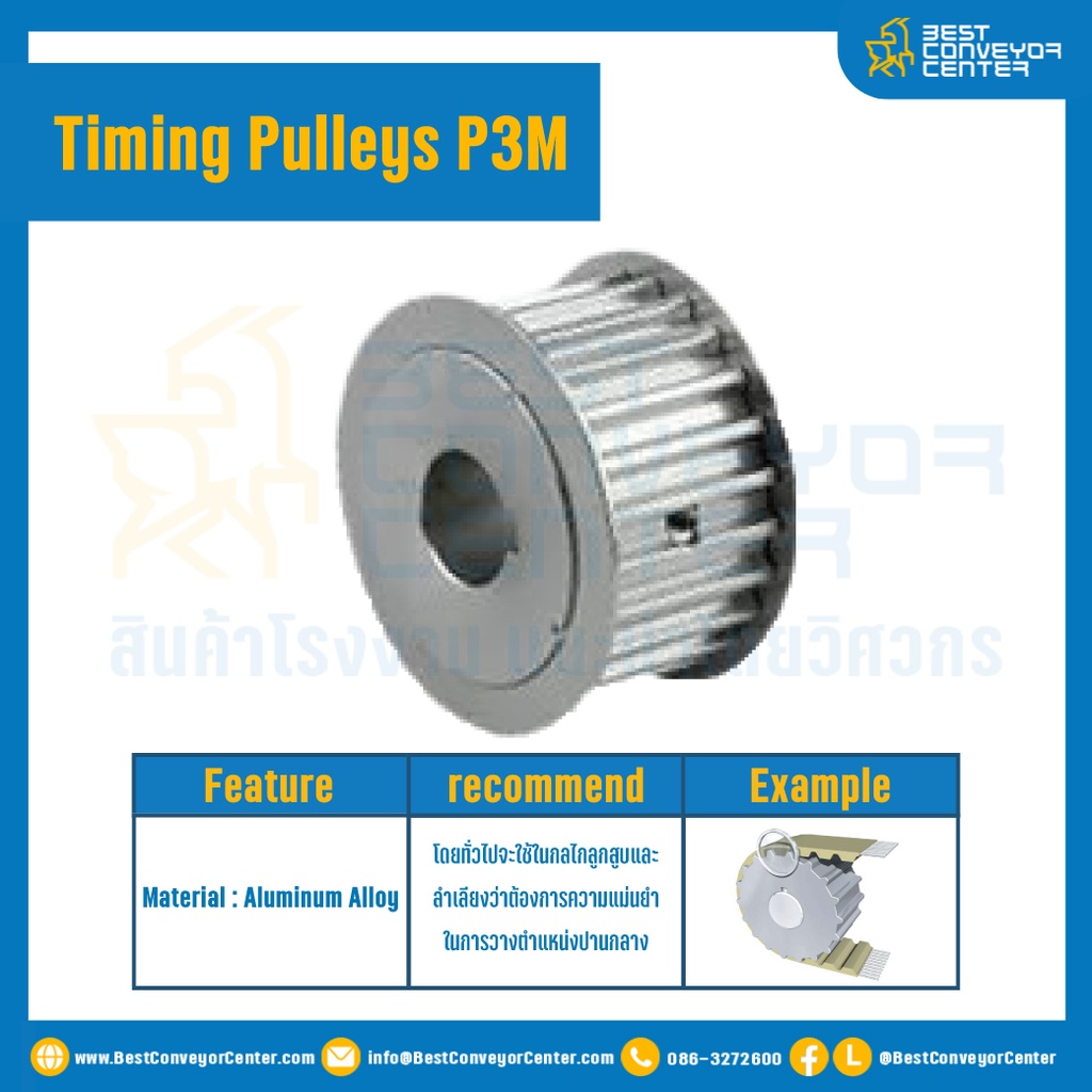 มู่เล่ย์ไทม์มิ่ง Pulley Timing P3M หน้ากว้าง 10 mm. 24 ฟัน : Pulley Timing P3M-10-24TA