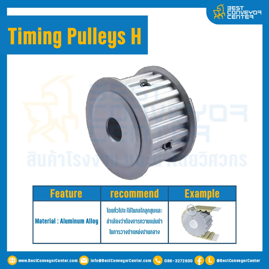 มู่เล่ย์ไทม์มิ่ง Pulley Timing H (หน้าเรียบ) หน้ากว้าง 19.1 mm. 14 ฟัน : Pulley Timing H-19.1-14TA