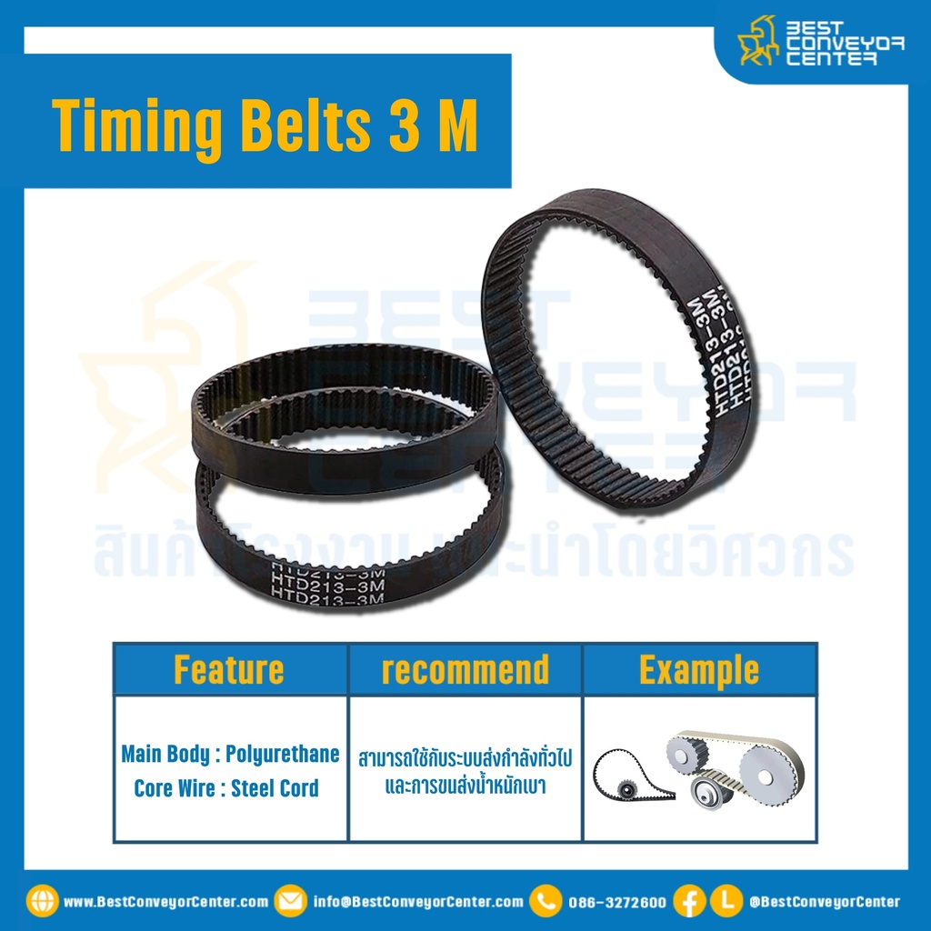 ไทม์มิ่ง เบลล์ Timing Belt 3 M หน้ากว้าง 12 mm 313 ฟัน ยาว 939 mm. : Timing Belt 12 M-9-313T-939