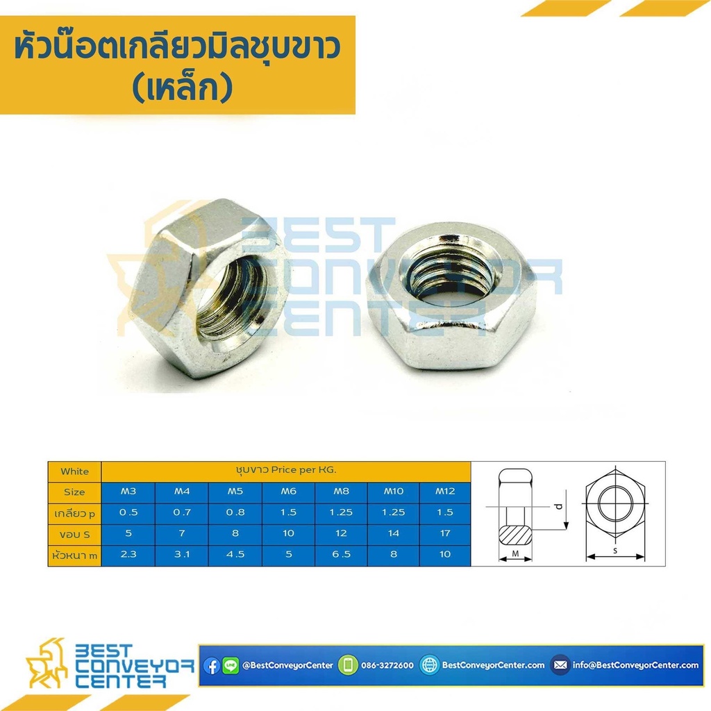 N-M20S น็อตตัวเมีย ขนาด 20 mm. (Steel Zinc)