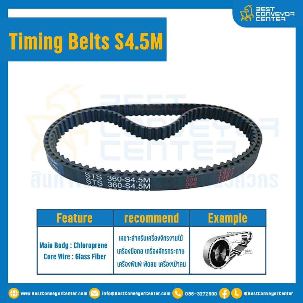 ไทม์มิ่ง เบลล์ Timing Belt S4.5M หน้ากว้าง 6 mm. 279 ฟัน ยาว 835.50 mm. : Timing Belt S4.5M-6-279T-835.50