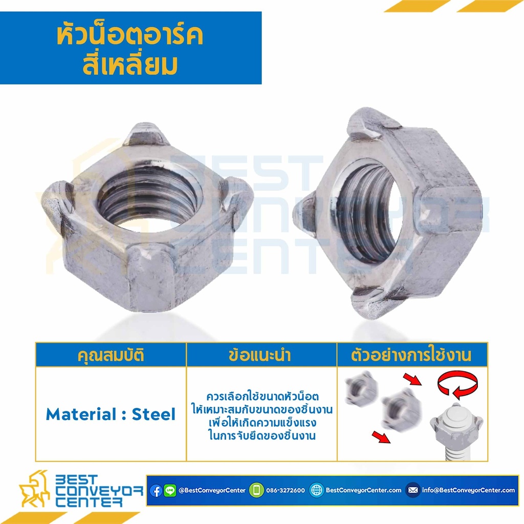 SWN-M6-1.0 : หัวน็อคอาร์คสี่เหลี่ยม ขนาด M6x1.0 ขอบ 10 หนา 5 mm.