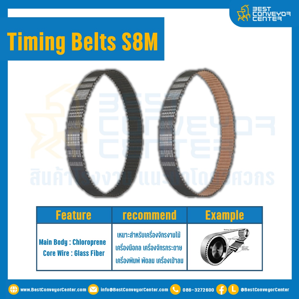ไทม์มิ่ง เบลล์ Timing Belt S8M หน้ากว้าง 40 mm. 317 ฟัน ยาว 2536 mm. : Timing Belt S8M-40-317T-2536