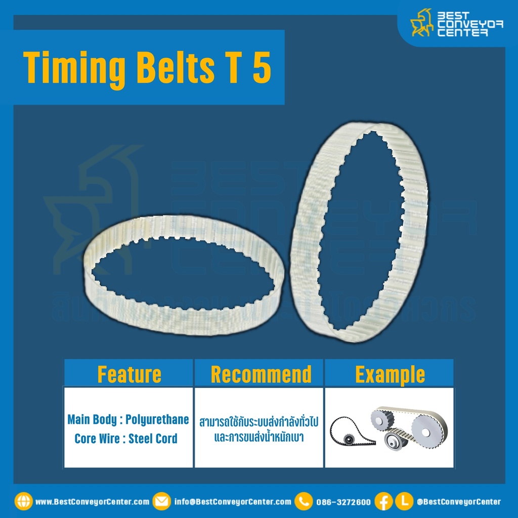 ไทม์มิ่ง เบลล์ Timing Belt T 5 หน้ากว้าง 10 mm. 138 ฟัน ยาว 690 mm. : Timing Belt T 5-10-138T-690