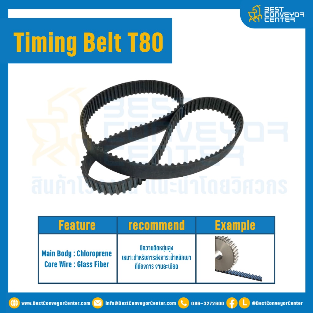 ไทม์มิ่ง เบลล์ Timing Belt T80 115 ฟัน ยาว 233.68 mm. : Timing Belt T80-115T-233.68