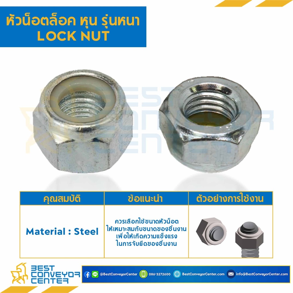 NLN-3/4-UNC : หัวน็อตล็อคหุน ขนาด 3/4″x10 UNC ขอบ 1-1/16 รุ่นหนา 22.60 mm.