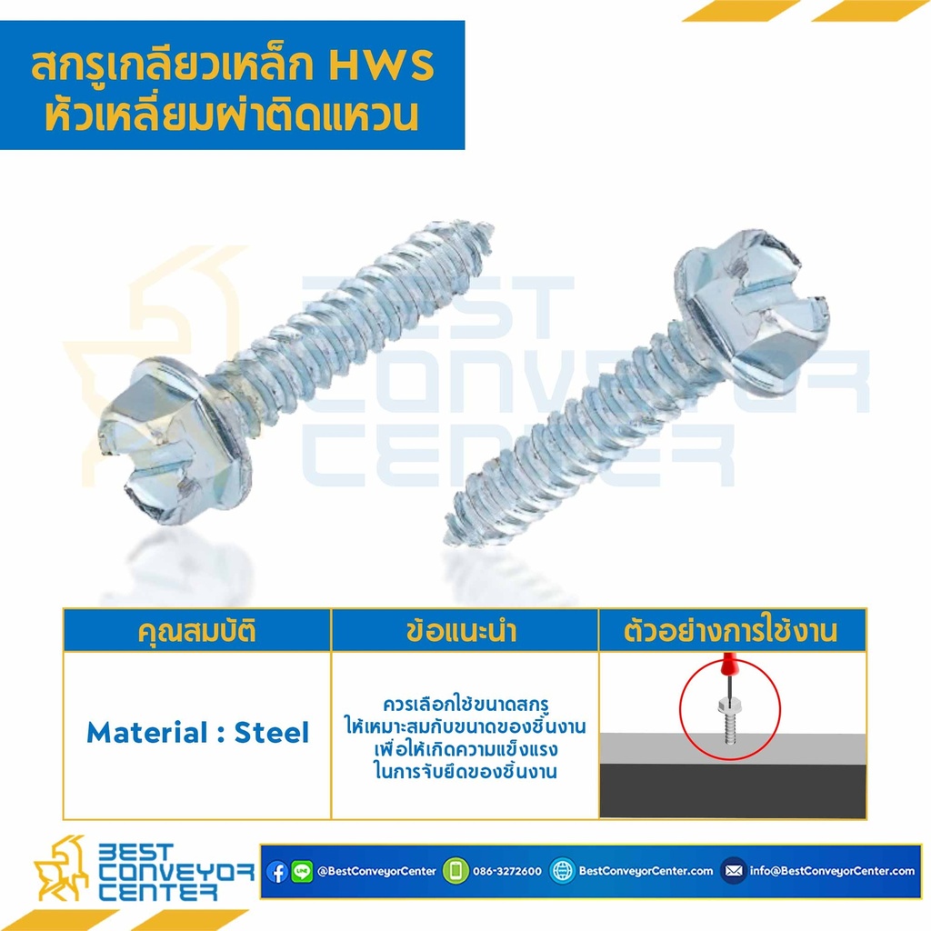 สกรูเกลียวปล่อยหัวเหลี่ยมผ่าติดแหวน ขนาด #12×3/4 mm. : HSTSxR#12L3/4