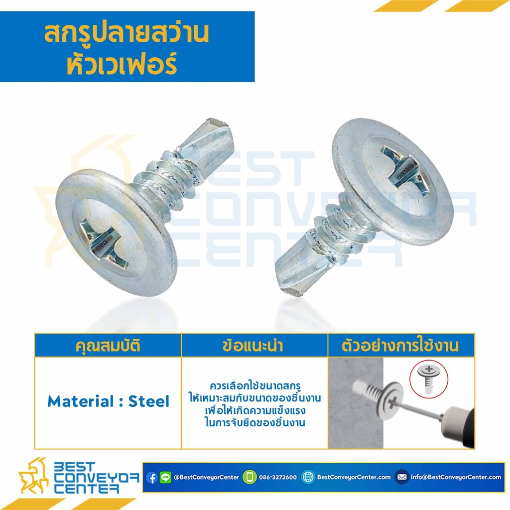 สกรูปลายสว่านหัวเวเฟอร์ ชุบขาว ขนาด #8-18×3/4 mm. : HSWD#8-18L3/4