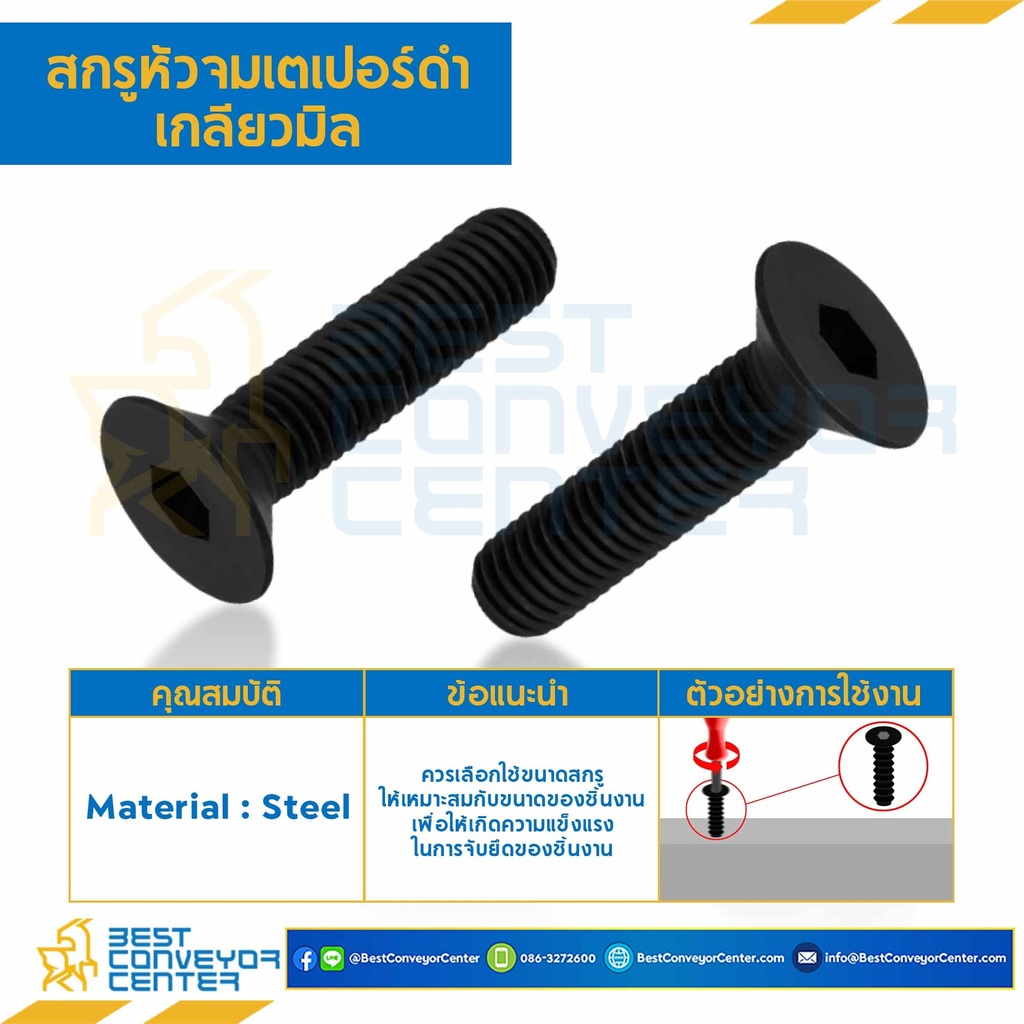 สกรูหัวจมเตเปอร์ดำ ขนาด M16x65 mm. : HTP-M16L65B