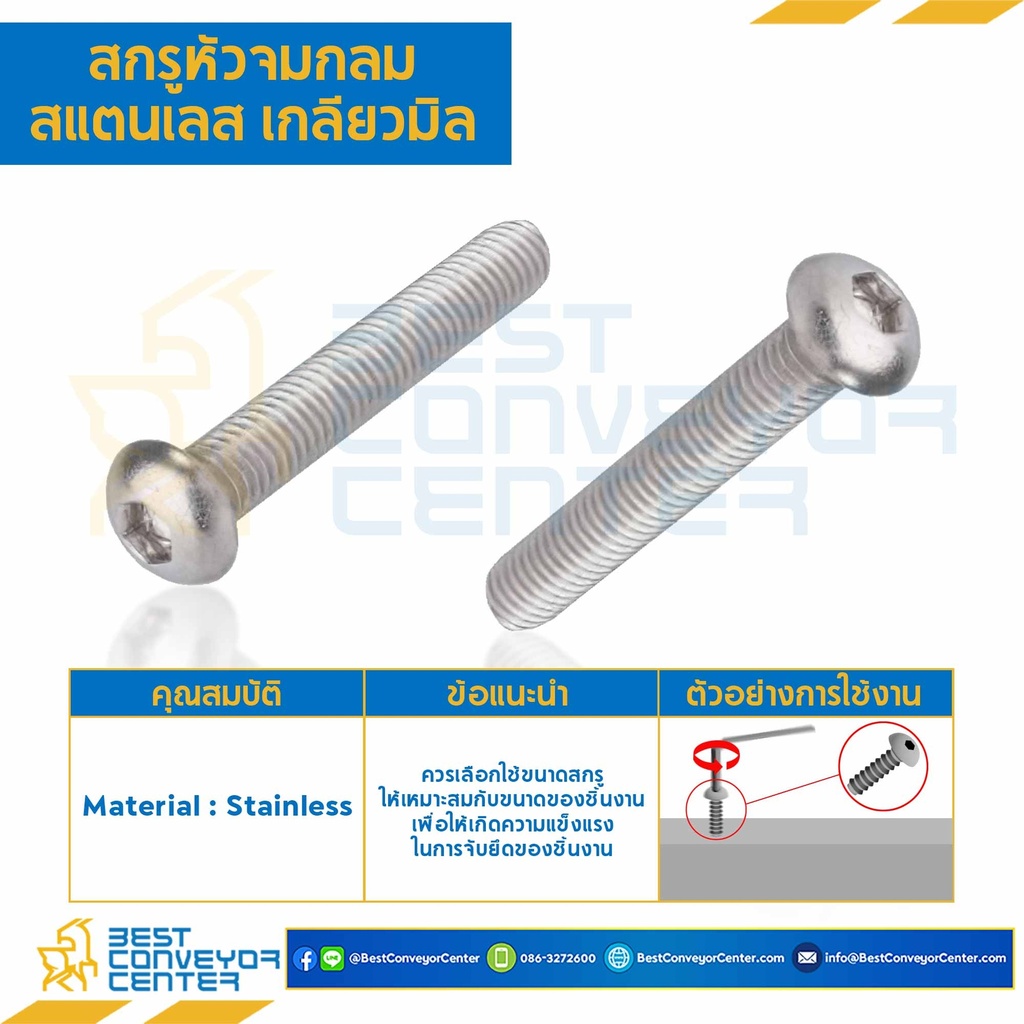 สกรูหัวจมกลมสแตนเลส ขนาด M4x10 mm. (SUS304) : HSB-M4L10SS