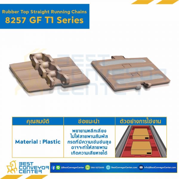โซ่พลาสติกทางตรง Table Top Chain (Rubber Top) LF8257GF T2 ; 10 นิ้ว : LF8257GF 1200T2