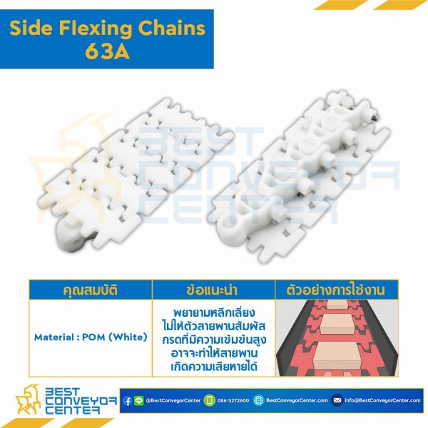 สายพานกระดูกงูพลาสติก Sideflexing Chains 63A : 63A