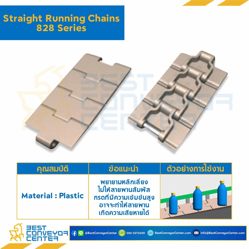 โซ่พลาสติกทางตรง Table Top Chain KV828 330 ; 3.3 นิ้ว. : KV828 330