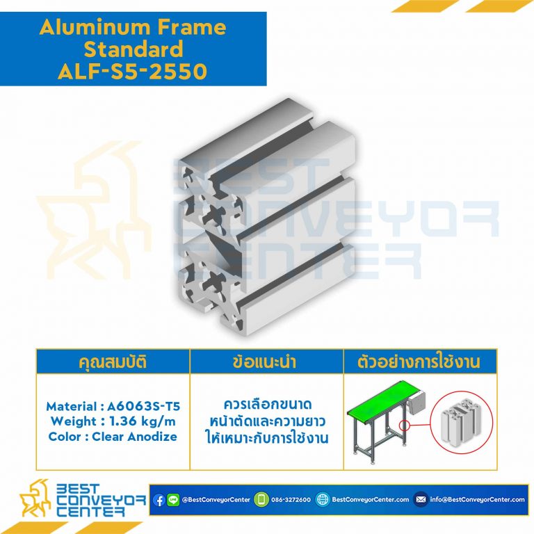 Aluminum Frame 5 Series Slot width 6 25×50 mm. L2300 mm. Clear Anodize : ALF-S5-2550-2300