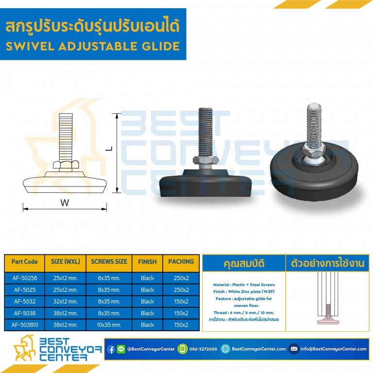 AF-503810 สกรูปรับระดับรุ่นปรับเอนได้ฐาน 38 mm. M10x35 mm.