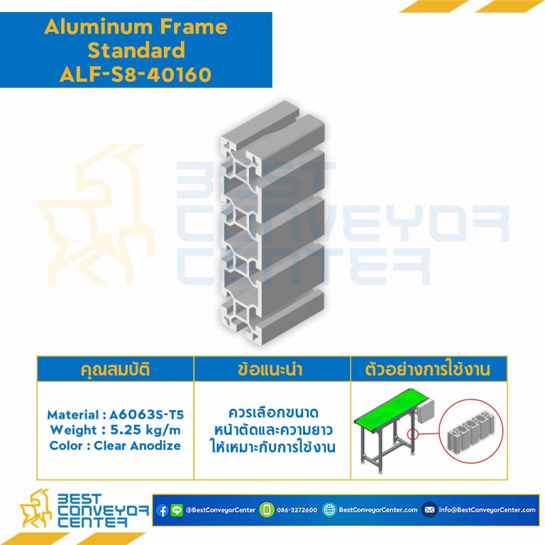 Aluminum Frame 8 Series Slot width 10 40×160 mm. L3200 mm. Clear Anodize : ALF-S8-40160-3200