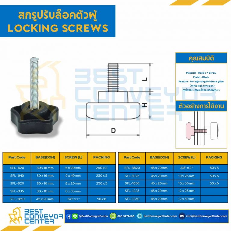 SFL-3820 สกรูปรับล็อคตัวผู้ฐาน 45 mm. M3/8″x2″ mm.