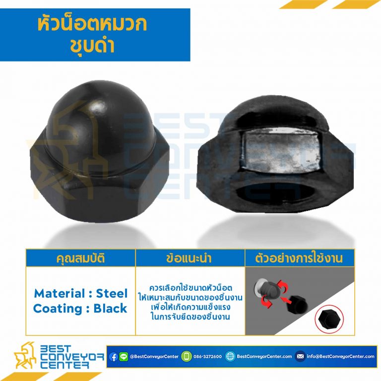 หัวน็อตหมวกชุบดำ ขนาด M10x1.5 ขอบ 17 สูง 16.5 mm. : CN-M10-1.5-17-BK
