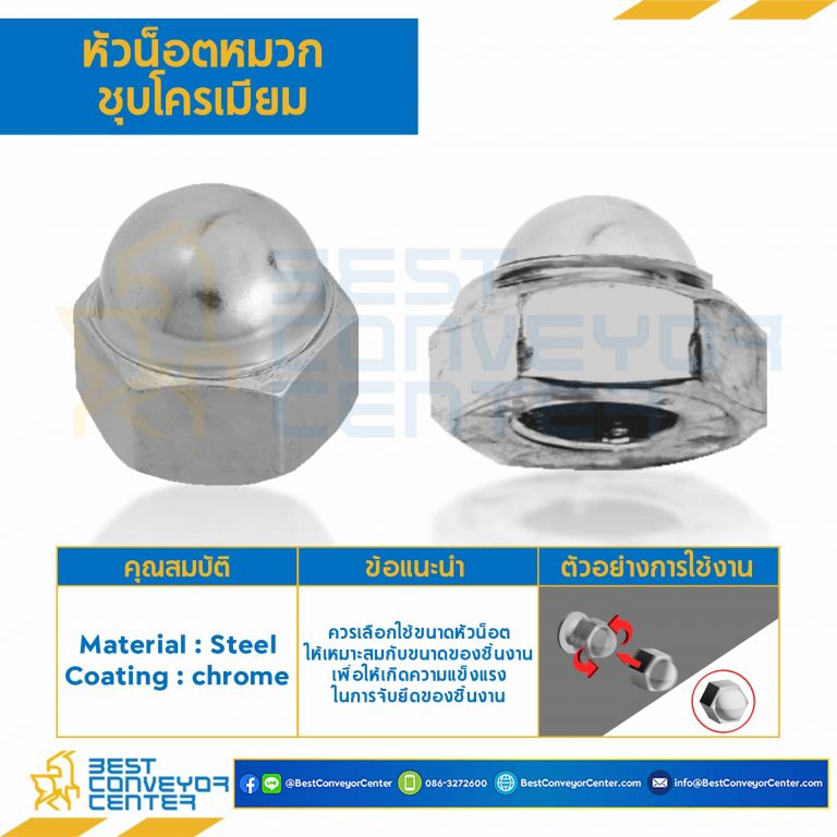 หัวน็อตหมวกชุบโครเมียม ขนาด M3x0.5 ขอบ 5.5 สูง 5 mm. : CN-M3-CR