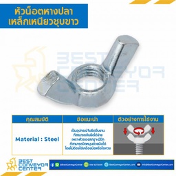 หัวน็อตหางปลาเหล็กเหนียวชุบขาว ขนาด 1/2″x12G : WN-CF-1/2