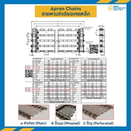 C2052W300B : Apron Chain C2052 R-Roller (Pitch 31.75 mm),W=300 mm. Plain Plate. (ผิวปั๊มนูน)